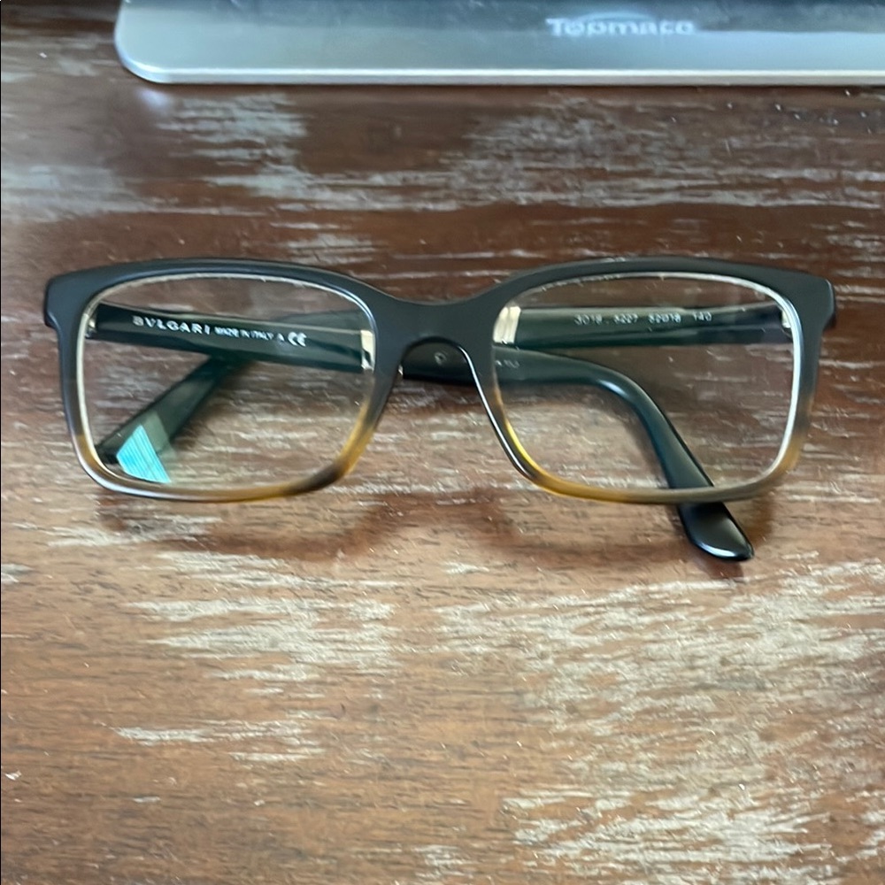 Bulgari 3018 5237 52-18-140 Black and Brown fade Rectangular Glasses